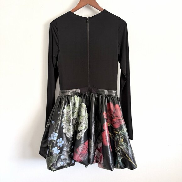 Alice + Olivia Black Chara Floral Bubble Mini Dress Long Sleeve Women’s Size 6 - Picture 7 of 8